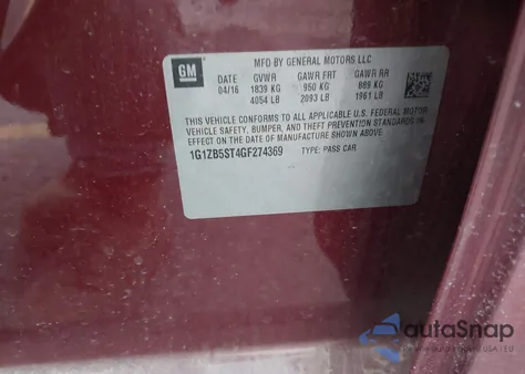 2016 Chevrolet Malibu Ls z USA, uszkodzony, nr VIN 1G1ZB5ST4GF274369